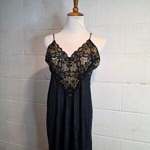 Vintage Gothic Vampire Western Romantic Coastal Whimsical Black & Gold Maxi Slip